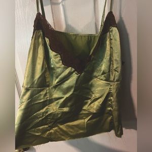 green and brown lace silky tank